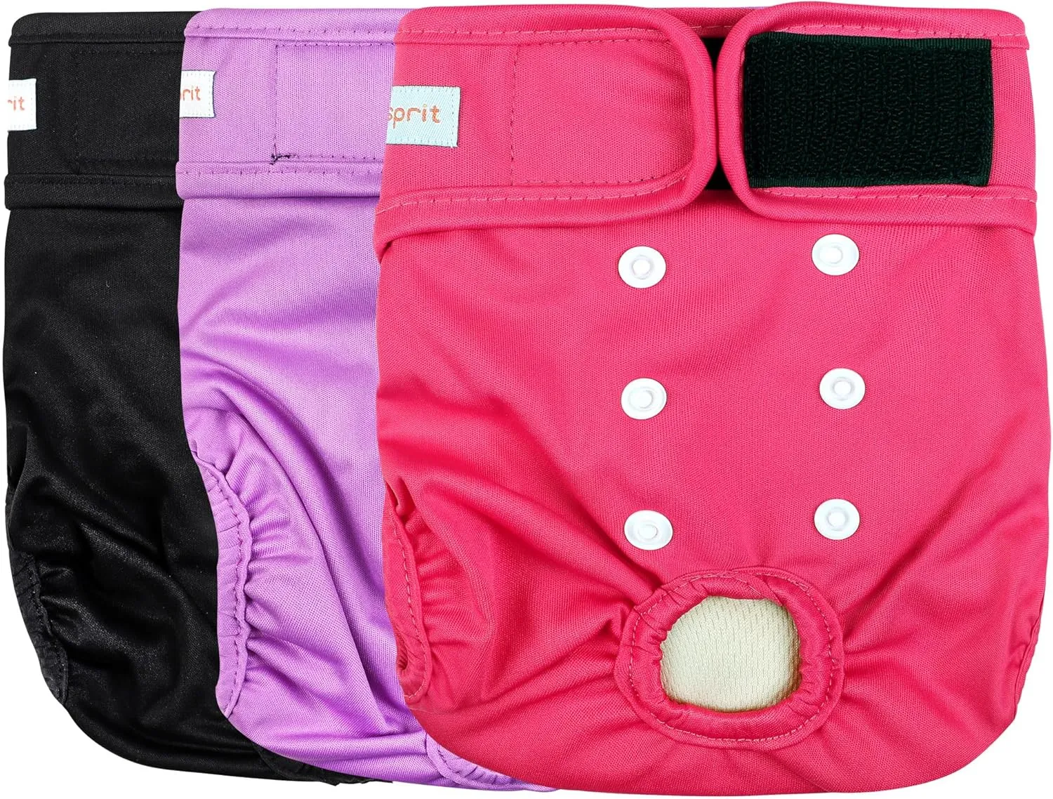 Langsprit Washable Female Dog Diapers (3 Pack) - No Leak Reusable Diapers for Doggy Female in Period - Highly Absorbent Dog Heat Panties with Adjustable Snaps (Black, Pink, Purple, X-Large)