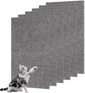 LANIAKEA 6 Pack Self-Adhesive Cat Scratch Mat 23.6 x 11.8 Cat Wall Stracther Trimmable Cat Scratching Pad for Cat Wall Furniture, Scratching Posts, Carpet Couch Protection, Gray