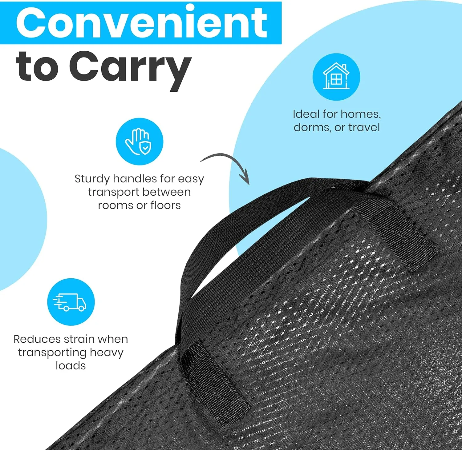 Large Mesh Laundry Bag - Carry Handles, Secure Drawstring Closure, Machine Washable, Spacious Storage, Durable Soft Mesh Net Material, College Dorm, Camp, Laundromat. (Black)