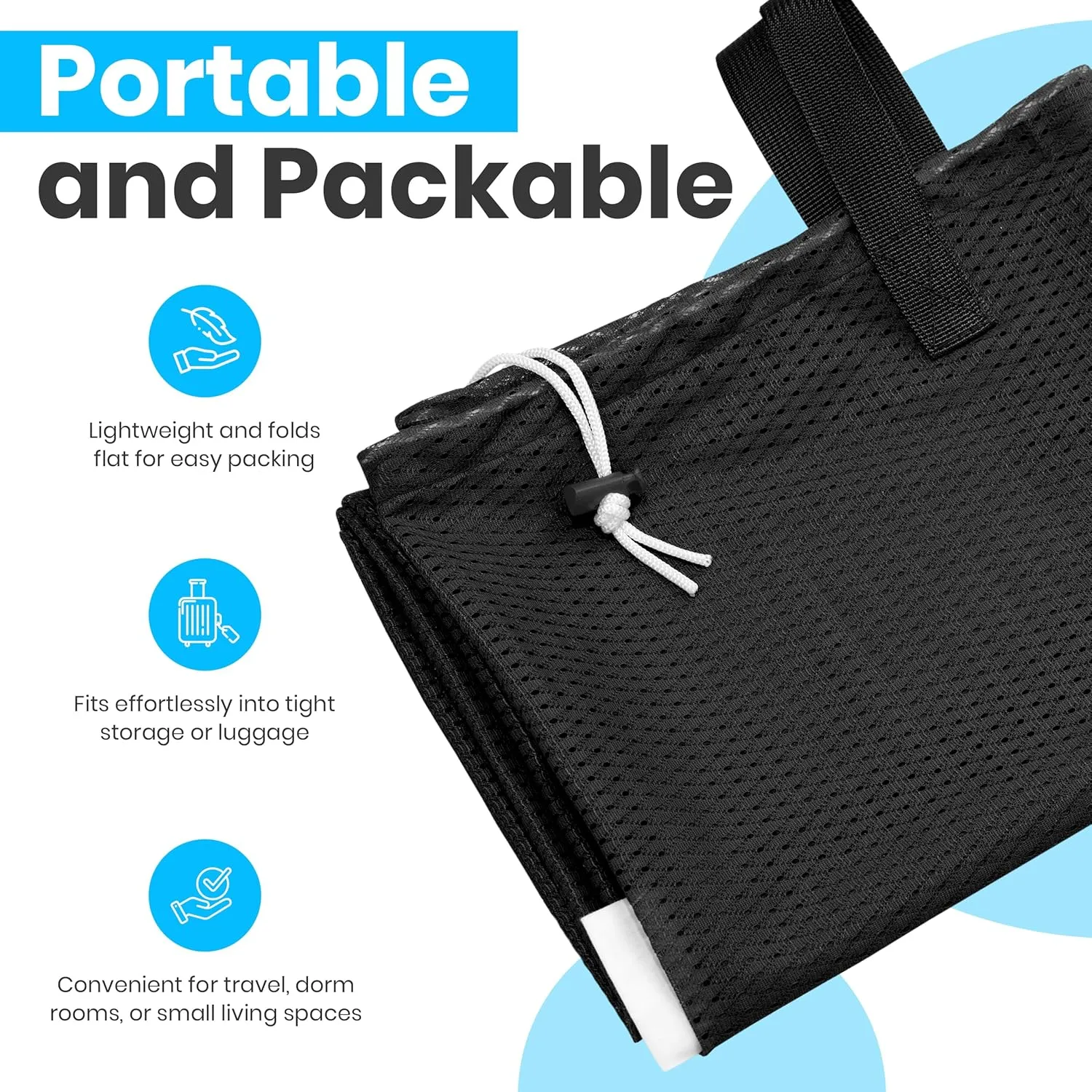 Large Mesh Laundry Bag - Carry Handles, Secure Drawstring Closure, Machine Washable, Spacious Storage, Durable Soft Mesh Net Material, College Dorm, Camp, Laundromat. (Black)