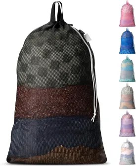 Large Mesh Laundry Bag - Carry Handles, Secure Drawstring Closure, Machine Washable, Spacious Storage, Durable Soft Mesh Net Material, College Dorm, Camp, Laundromat. (Black)