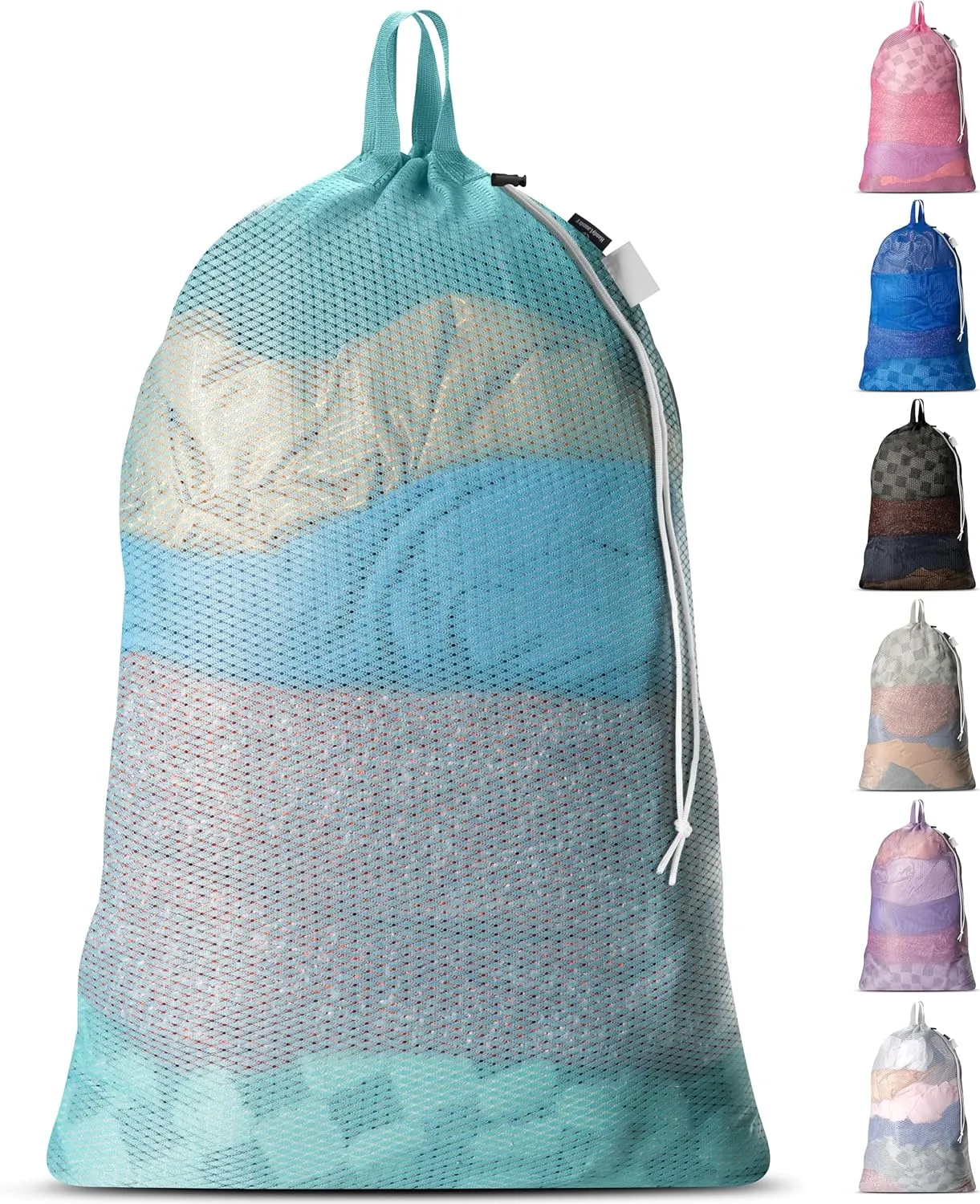Large Mesh Laundry Bag - Carry Handles, Secure Drawstring Closure, Machine Washable, Spacious Storage, Durable Soft Mesh Net Material, College Dorm, Camp, Laundromat. (Teal)
