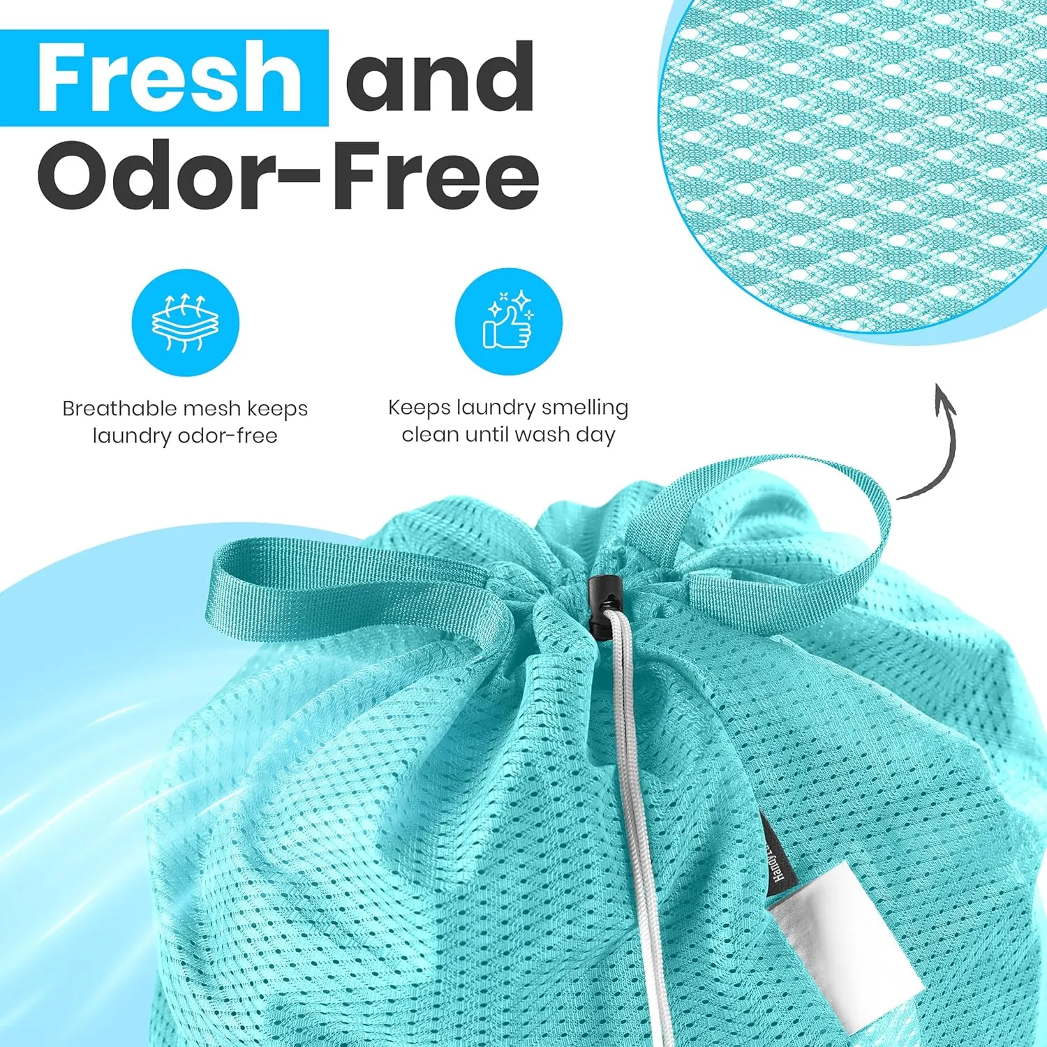 Large Mesh Laundry Bag - Carry Handles, Secure Drawstring Closure, Machine Washable, Spacious Storage, Durable Soft Mesh Net Material, College Dorm, Camp, Laundromat. (Teal)