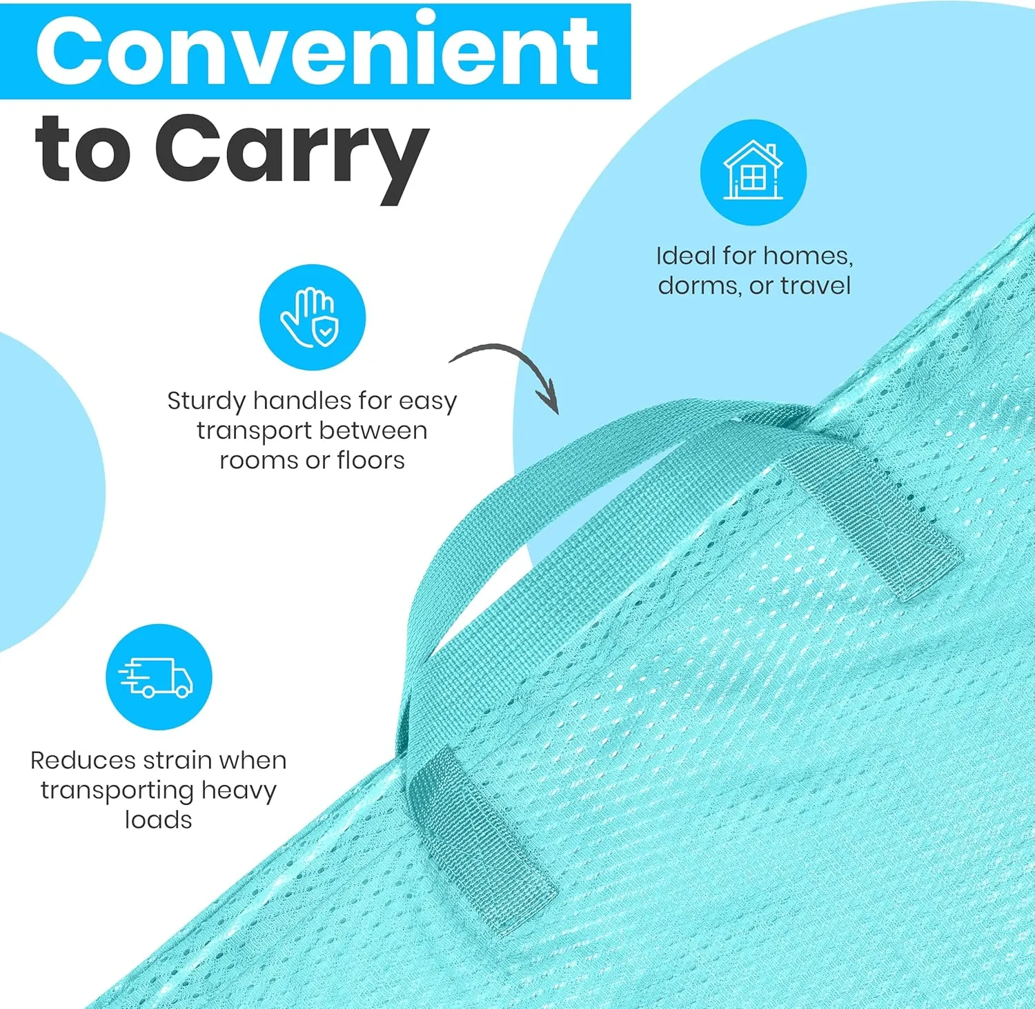 Large Mesh Laundry Bag - Carry Handles, Secure Drawstring Closure, Machine Washable, Spacious Storage, Durable Soft Mesh Net Material, College Dorm, Camp, Laundromat. (Teal)