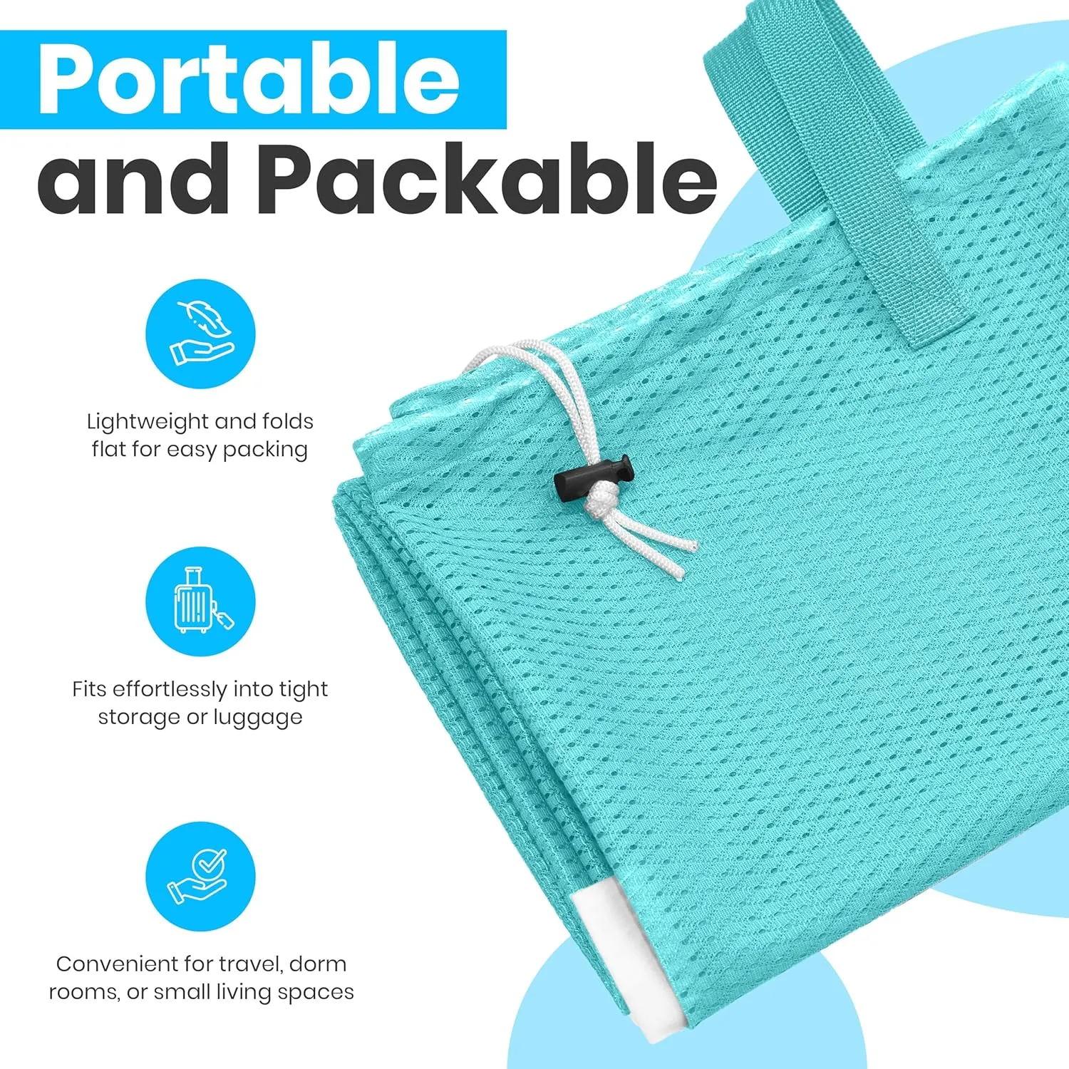 Large Mesh Laundry Bag - Carry Handles, Secure Drawstring Closure, Machine Washable, Spacious Storage, Durable Soft Mesh Net Material, College Dorm, Camp, Laundromat. (Teal)