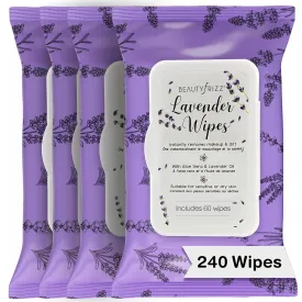 Lavender Face Wipes - 240 pcs - Gentle Makeup Remover Wipes for Women - Facial Cleansing Wipe with Aloe, Castor, Vitamin A and E - Extra Soft - Moisturizing
