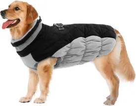 Lelepet Warm Winter Dog Coat - XX-Large, Waterproof, Windproof, Reflective, Fleece Vest with Turtleneck & Zipper - Coats for Large Dogs in Cold Weather, Black, 2XL