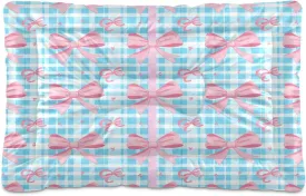 Light Blue Checkered Bows Outdoor Dog Bed for Small Dogs Washable Waterproof Travel Pet Bed Mat Portable Cat Bed with Non-Slip Bottom for Indoor and Sleeping 36 x 24 Inch