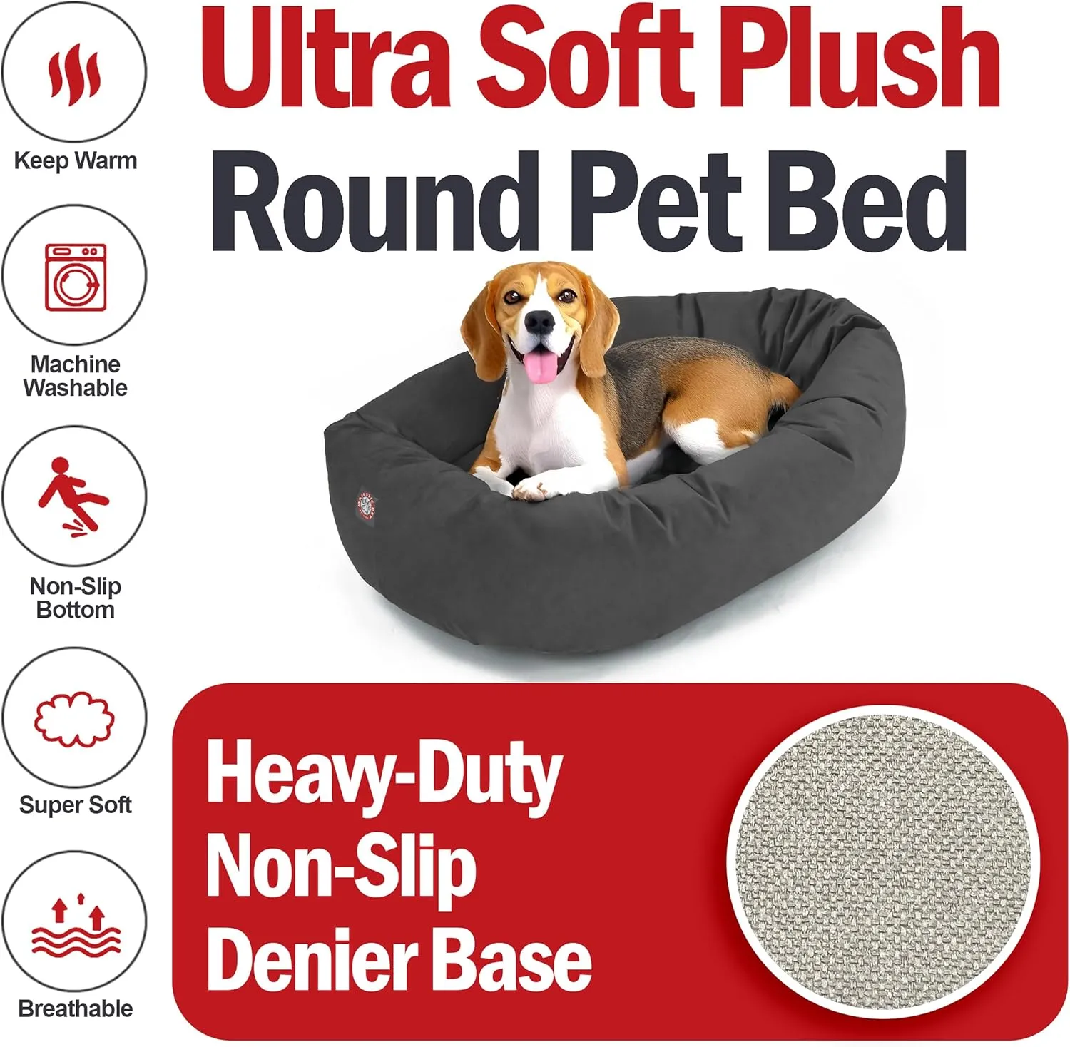 Majestic Pet 32 Inch Suede Shredded Memory Foam Mix Calming Medium Dog Bed Washable 32 x 23 x 7 (Inch) - Cozy Soft Round Donut Dog Bed with Spine for Head Support - Pet Bed Gray