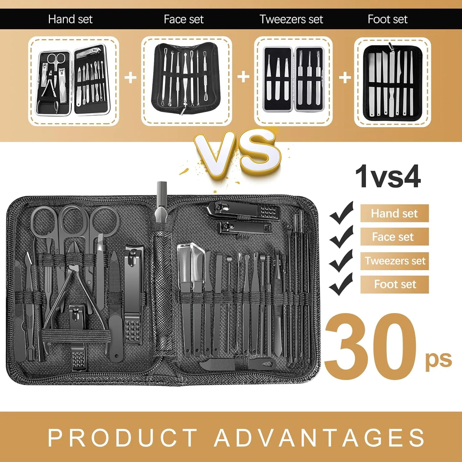 Manicure Set 30 in 1 Nail Clipper Set,RedFlow Nail Clippers,Fingernail & Toenail Clippers,Manicure Tools,Pedicure Tools,Suitable for Travel Manicure Kit (A-Black)