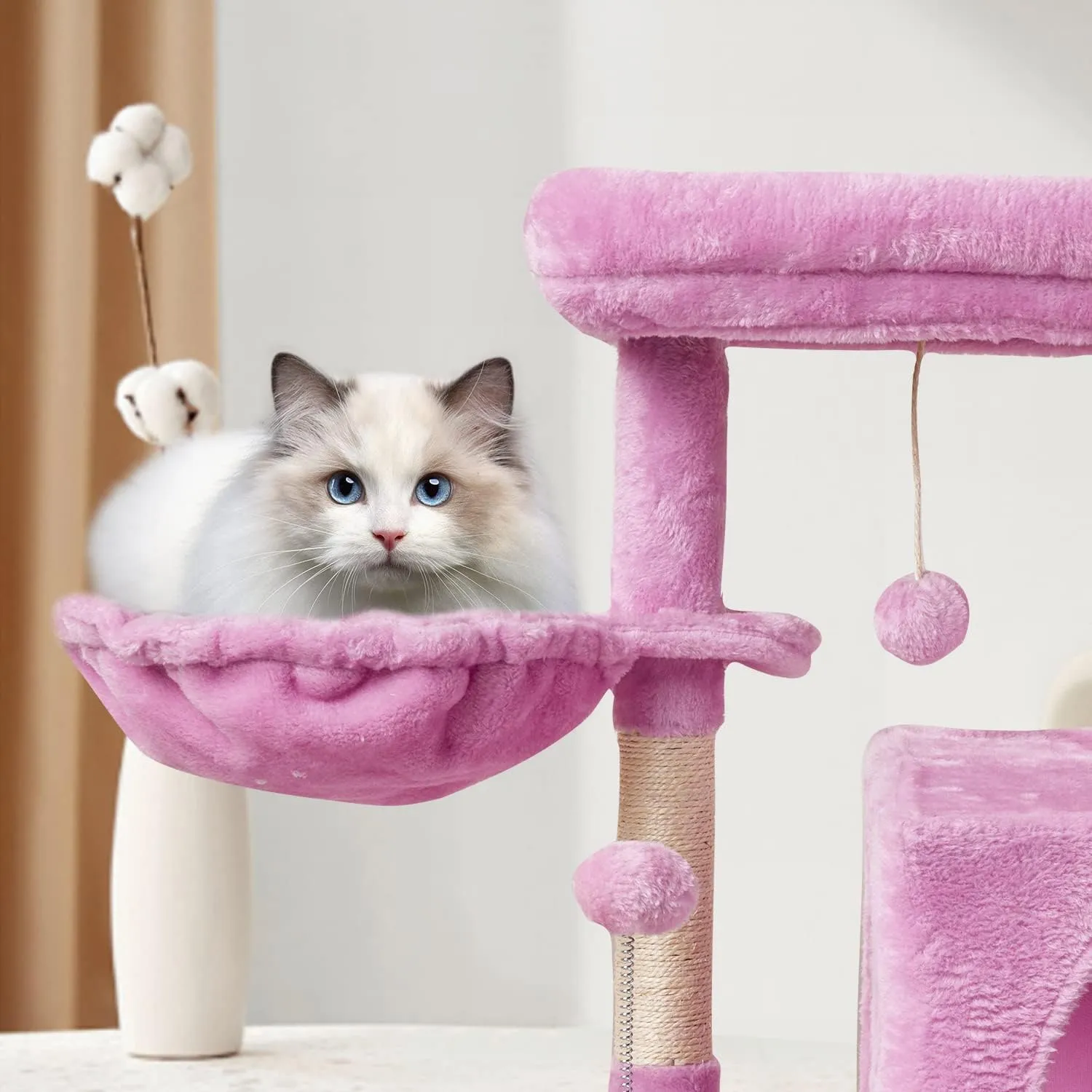MIAO PAW Pink Cute Cat Tree Tower for Indoor Cats Condo with Sisal Scratching Posts Jump Platform Furniture Activity Center Play House Bed