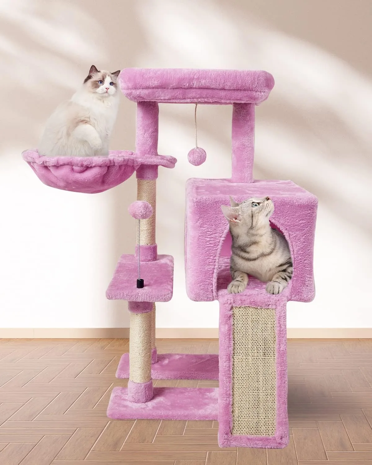 MIAO PAW Pink Cute Cat Tree Tower for Indoor Cats Condo with Sisal Scratching Posts Jump Platform Furniture Activity Center Play House Bed