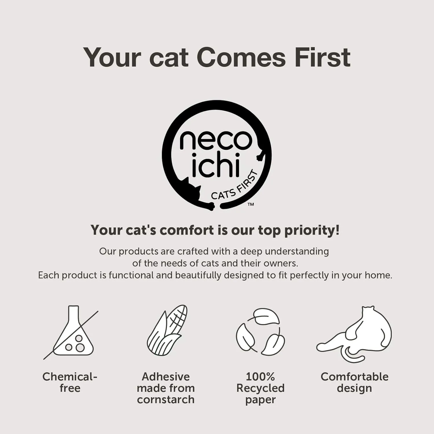 Necoichi Cardboard Cat Scratcher Bed for Indoor Cats - Cat Scratching Board, Horizontal Cat Scratch Pad Lounger with Reversible Usability and Extra Comfort for Lounge, Curved (18" Regular, Oak)