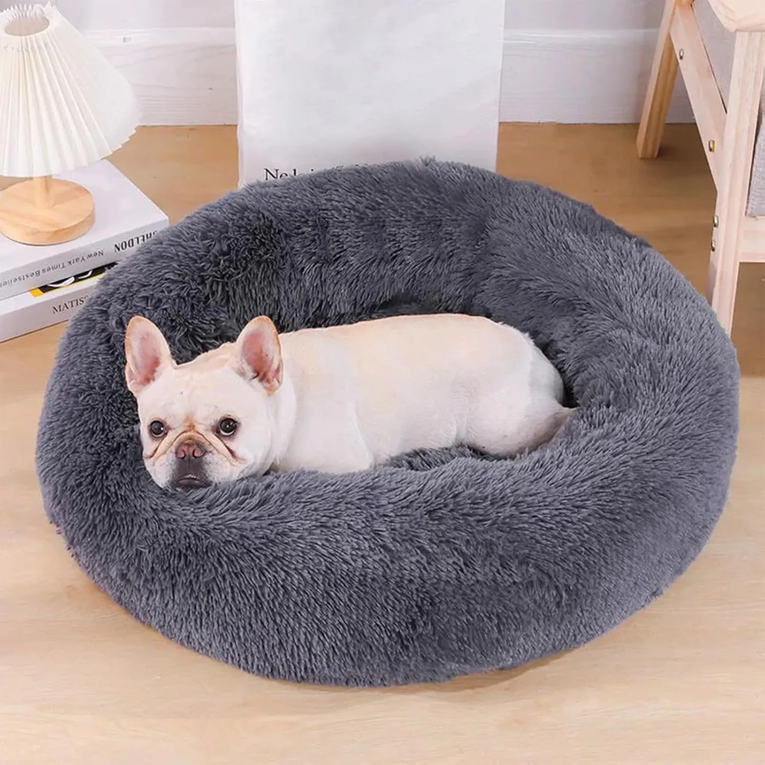Nisrada Dog Bed for Small Medium Large Dogs, 24 inch Calming Dogs Bed, Washable-Round Cozy Soft Pet Bed for Puppy and Kitten with Slip-Resistant Bottom
