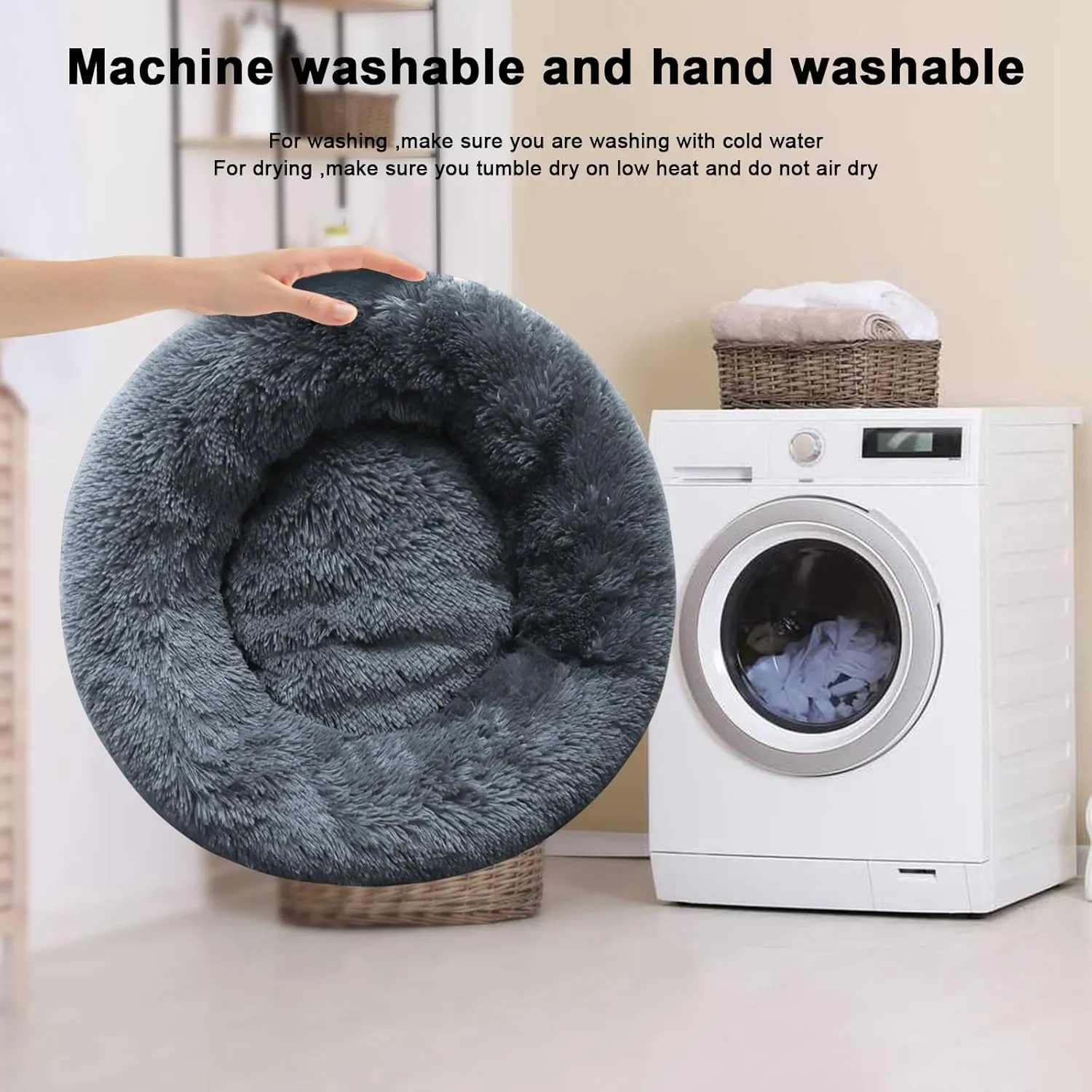 Nisrada Dog Bed for Small Medium Large Dogs, 24 inch Calming Dogs Bed, Washable-Round Cozy Soft Pet Bed for Puppy and Kitten with Slip-Resistant Bottom