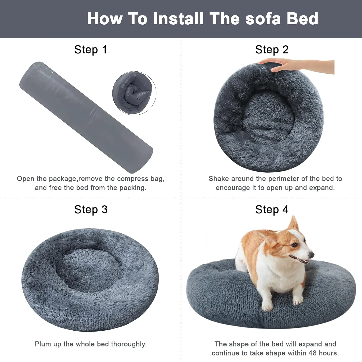 Nisrada Dog Bed for Small Medium Large Dogs, 24 inch Calming Dogs Bed, Washable-Round Cozy Soft Pet Bed for Puppy and Kitten with Slip-Resistant Bottom