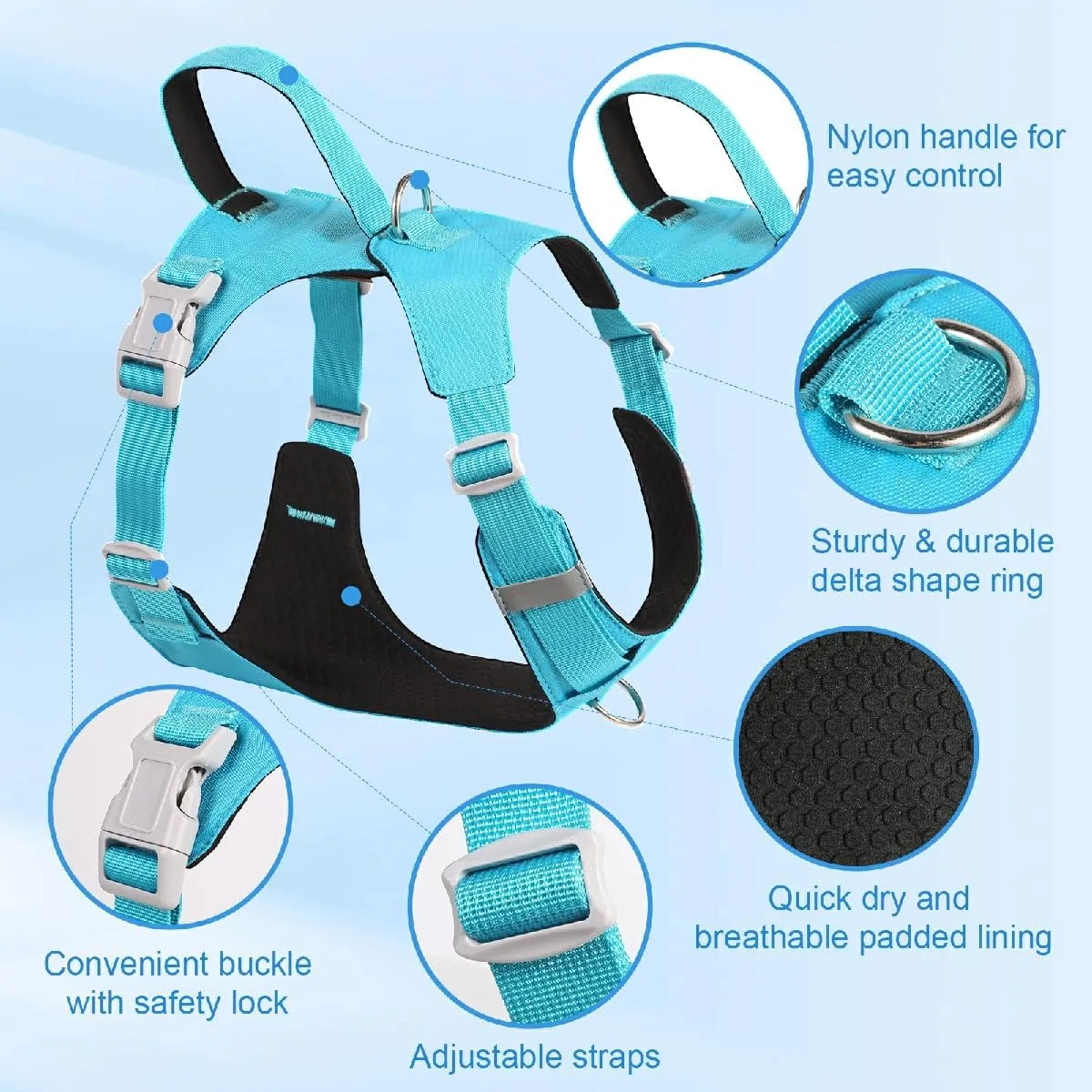 No Pull Dog Harness with Handle, Adjustable Soft Pet Vest Harness with Lightweight for Small Medium Large Sized Dog,Blue,M