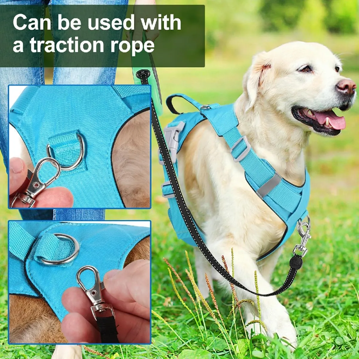 No Pull Dog Harness with Handle, Adjustable Soft Pet Vest Harness with Lightweight for Small Medium Large Sized Dog,Blue,M