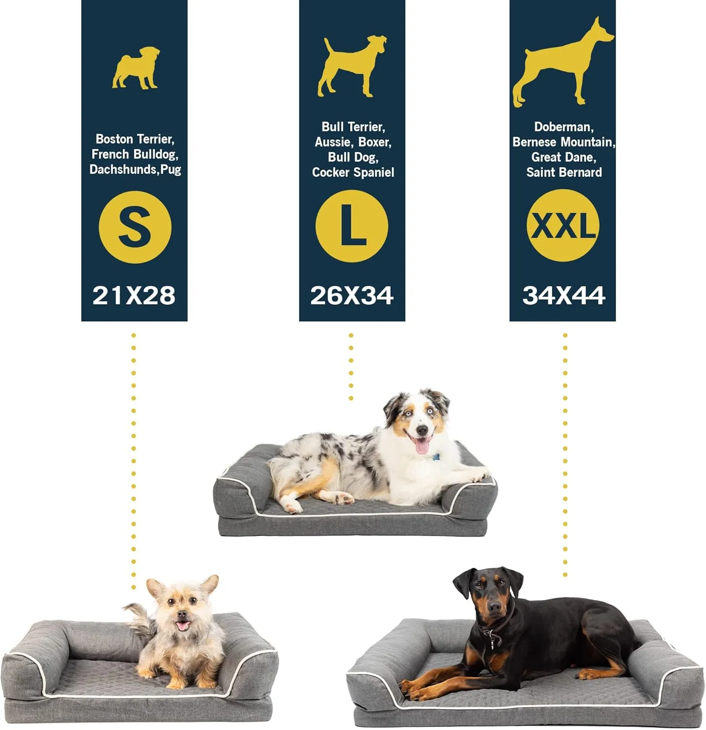 Our Pets Quilted 3 Memory Foam Dog Couch and Beds (Soft & Versatile Washable Dog Bed Cover. Perfect Calming Bed with Nonslip Bottom) Small Beds Size Measure 18" x 24"