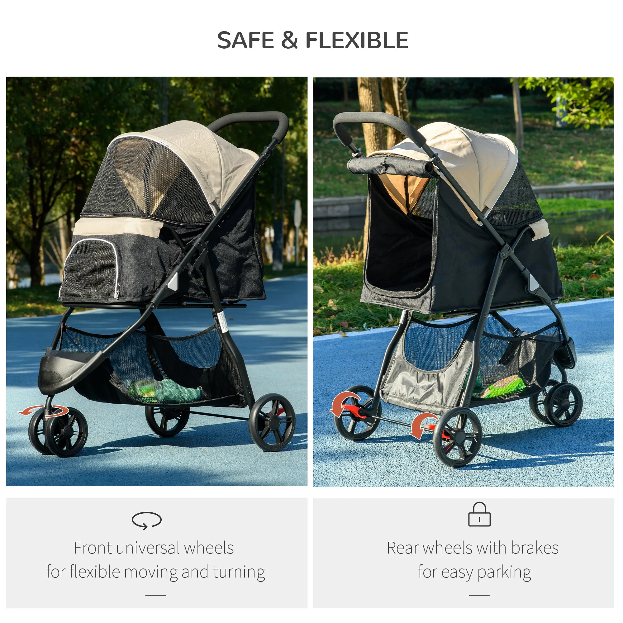 PawHut Dog Stroller for XS Dogs, S Dogs, Cats with Rain Cover