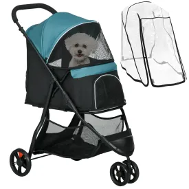 PawHut Dog Stroller for XS Dogs, S Dogs, Cats with Rain Cover