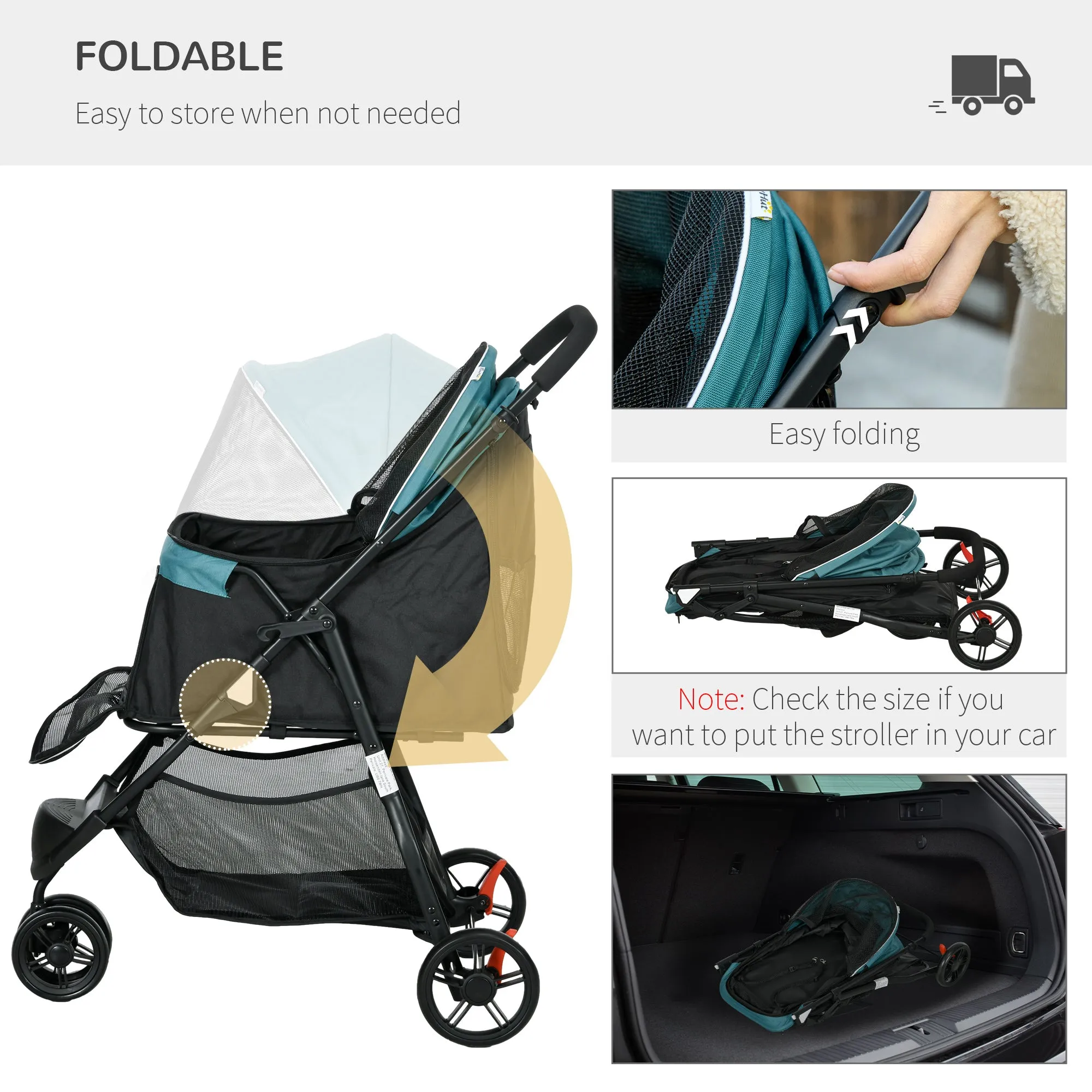 PawHut Dog Stroller for XS Dogs, S Dogs, Cats with Rain Cover