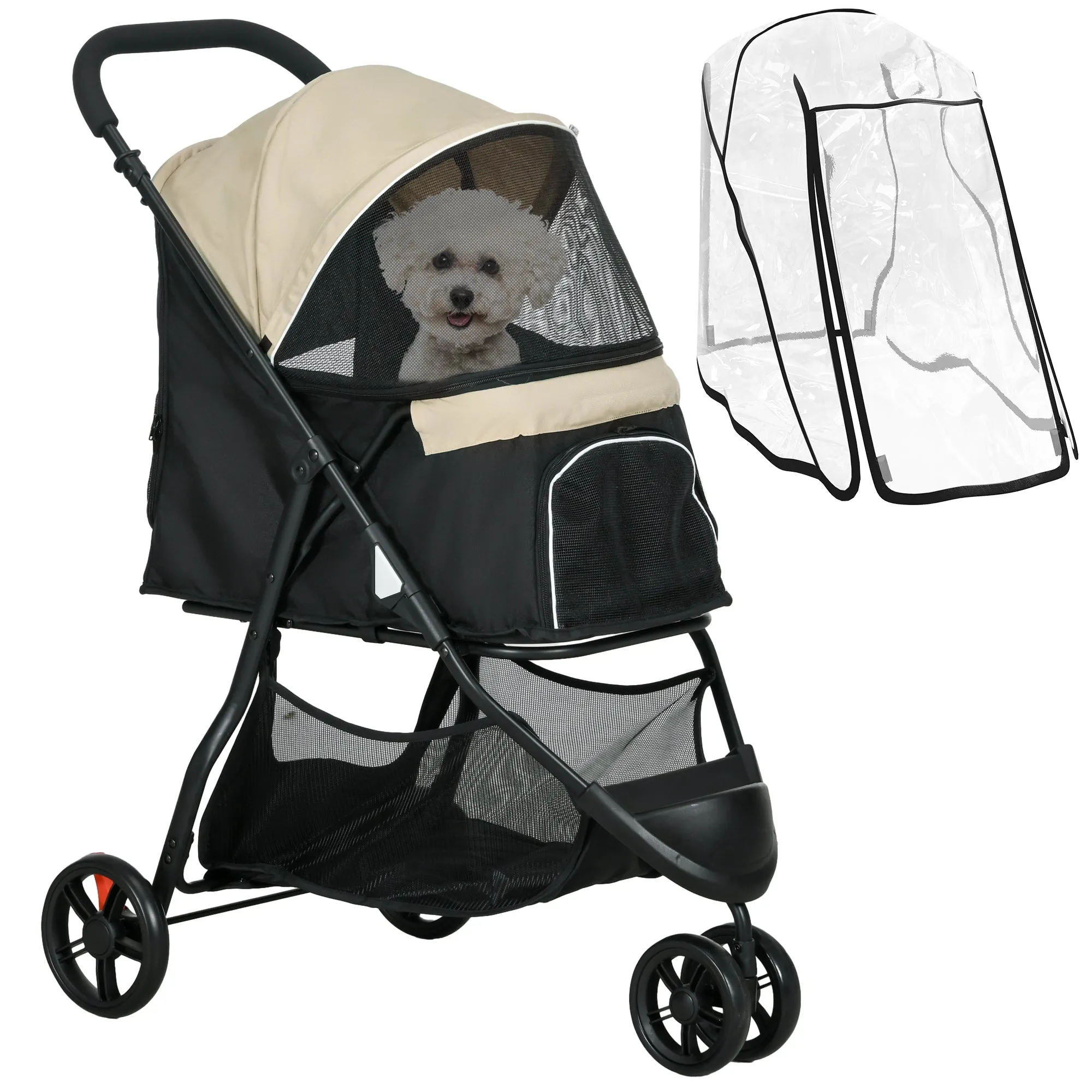 PawHut Dog Stroller for XS Dogs, S Dogs, Cats with Rain Cover