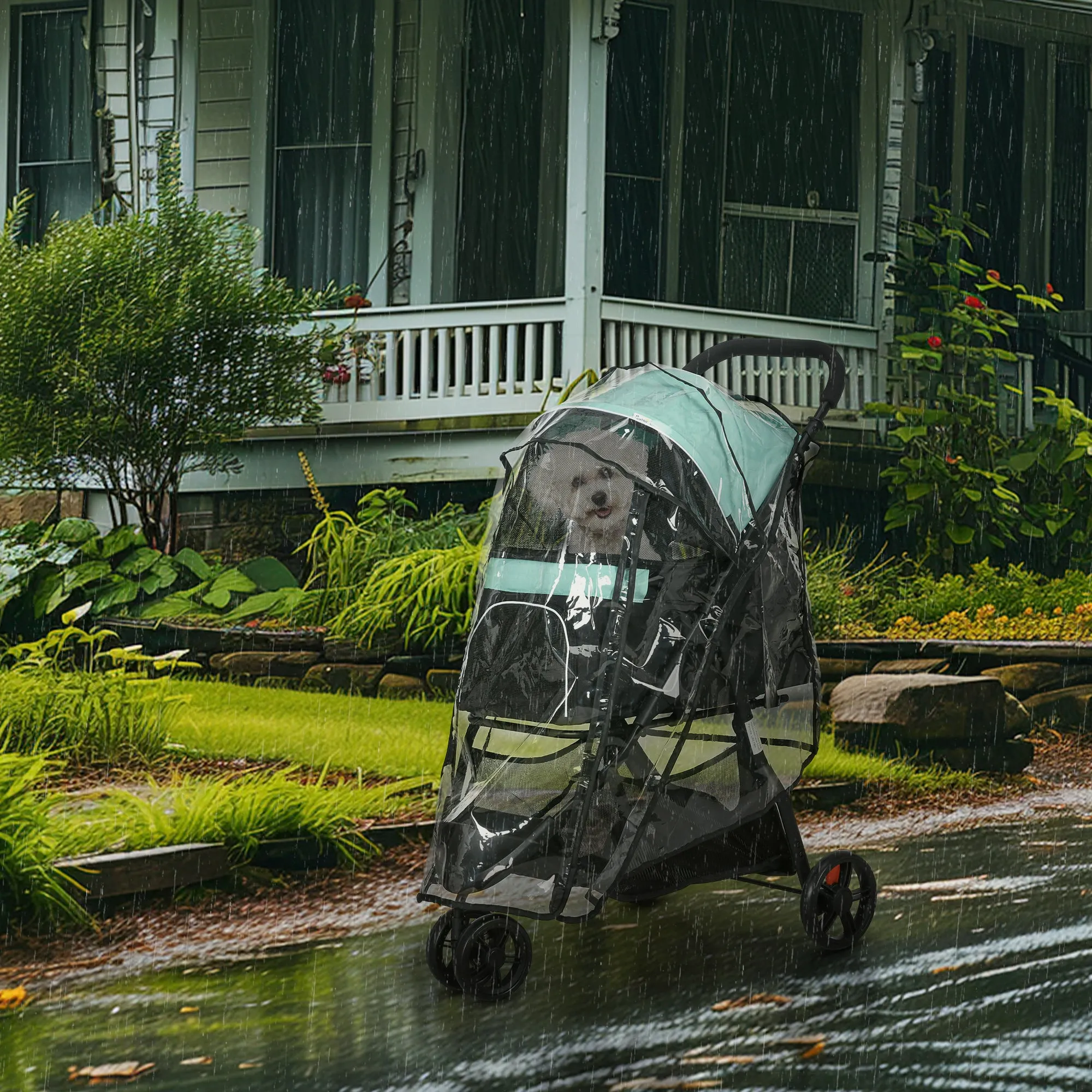 PawHut Dog Stroller for XS Dogs, S Dogs, Cats with Rain Cover