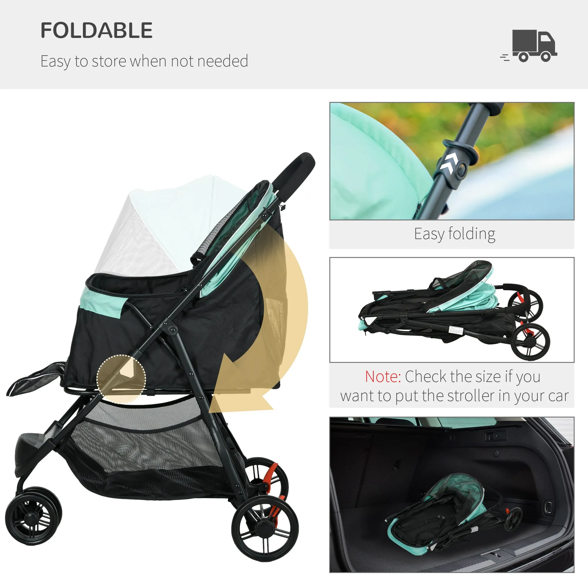 PawHut Dog Stroller for XS Dogs, S Dogs, Cats with Rain Cover
