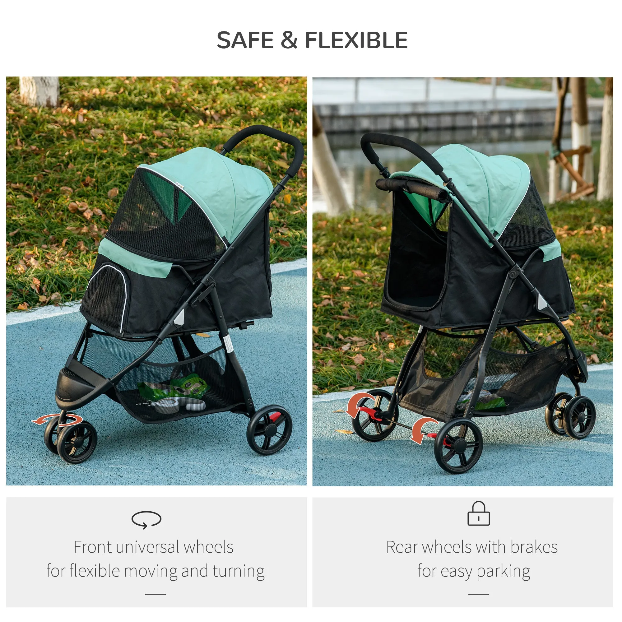 PawHut Dog Stroller for XS Dogs, S Dogs, Cats with Rain Cover