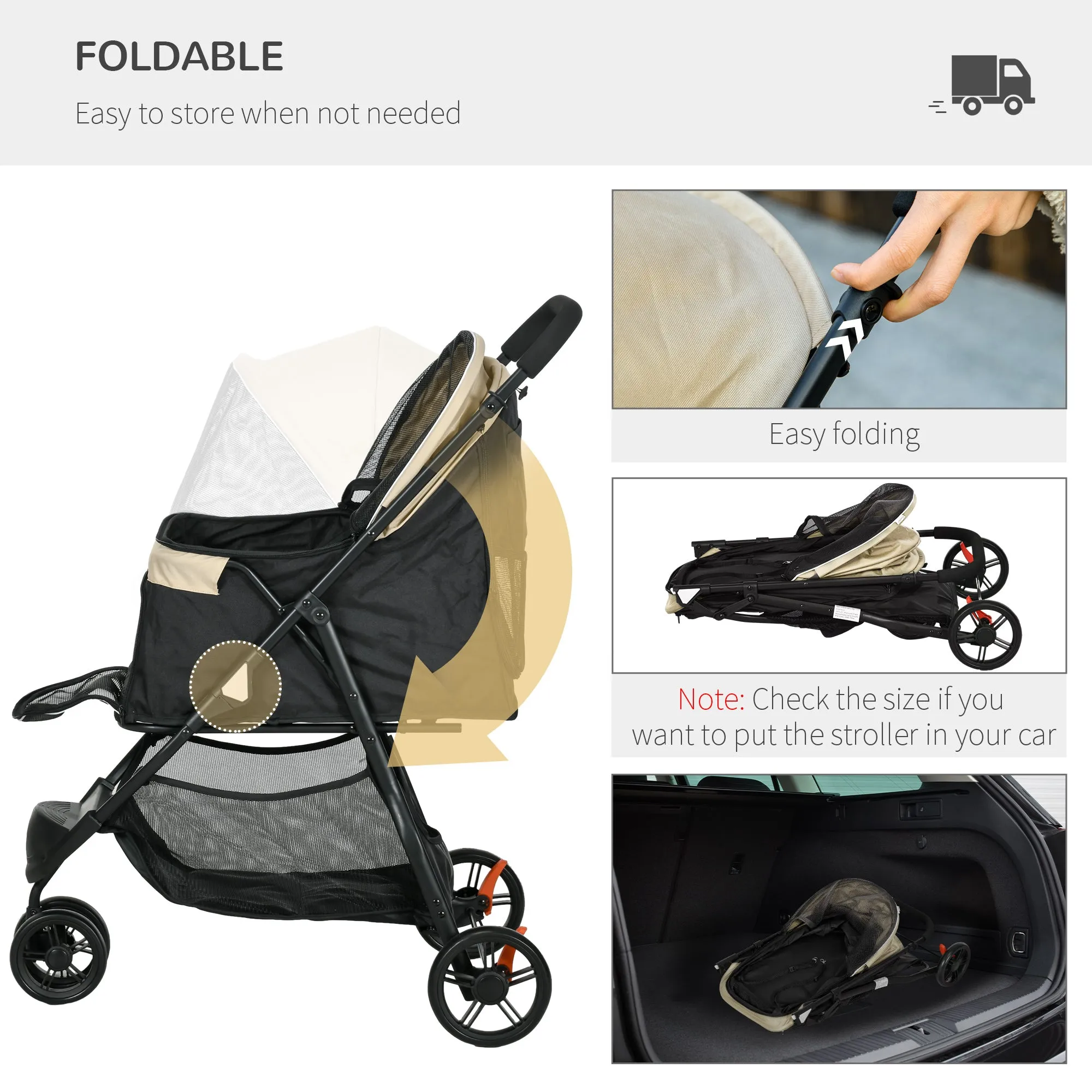 PawHut Dog Stroller for XS Dogs, S Dogs, Cats with Rain Cover
