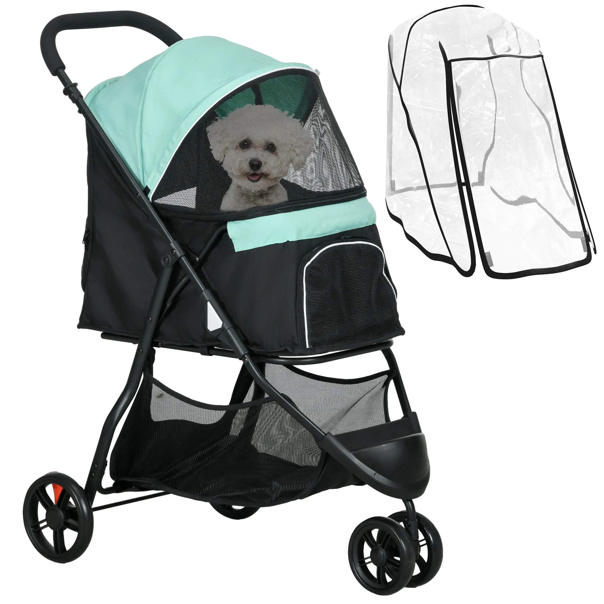 PawHut Dog Stroller for XS Dogs, S Dogs, Cats with Rain Cover