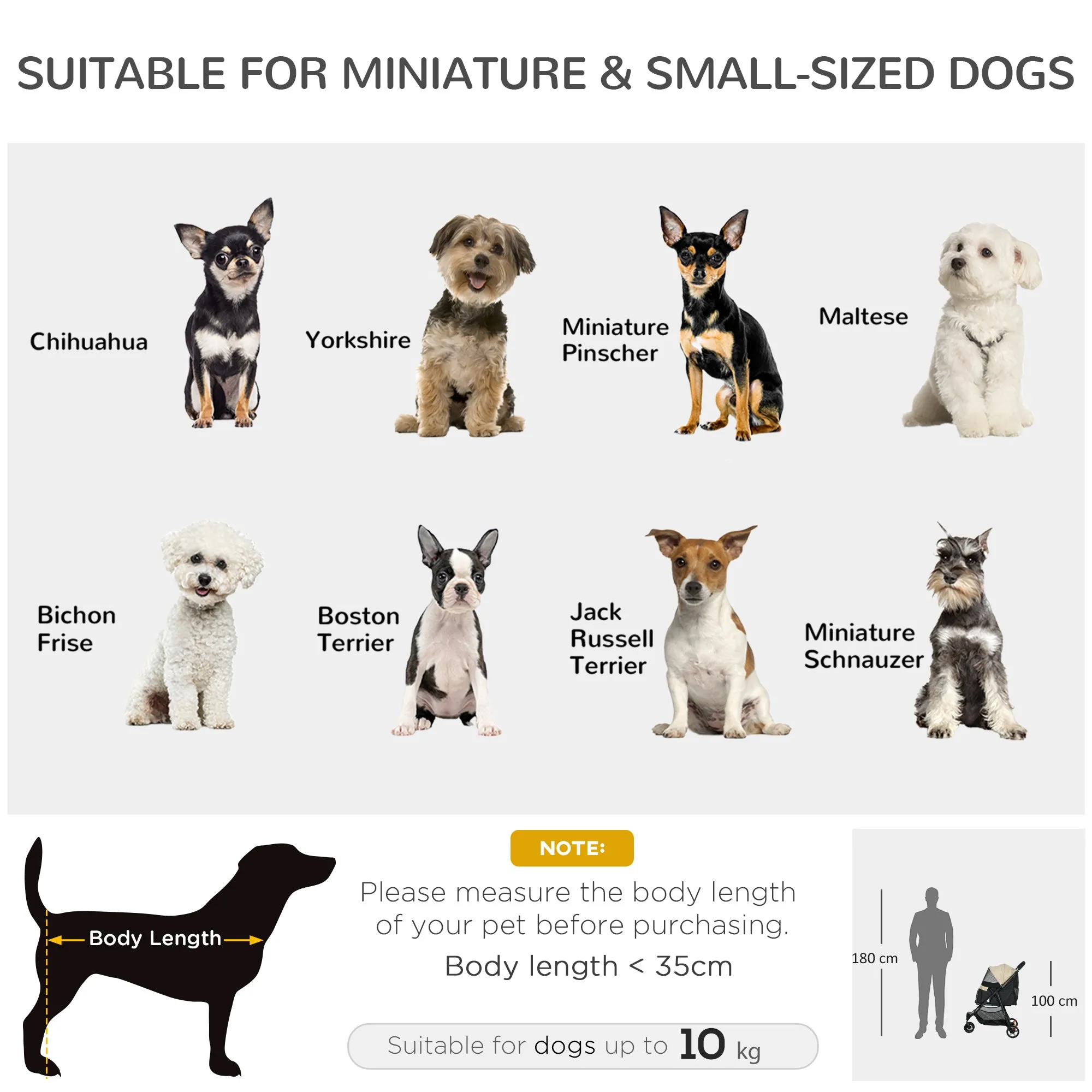 PawHut Dog Stroller for XS Dogs, S Dogs, Cats with Rain Cover