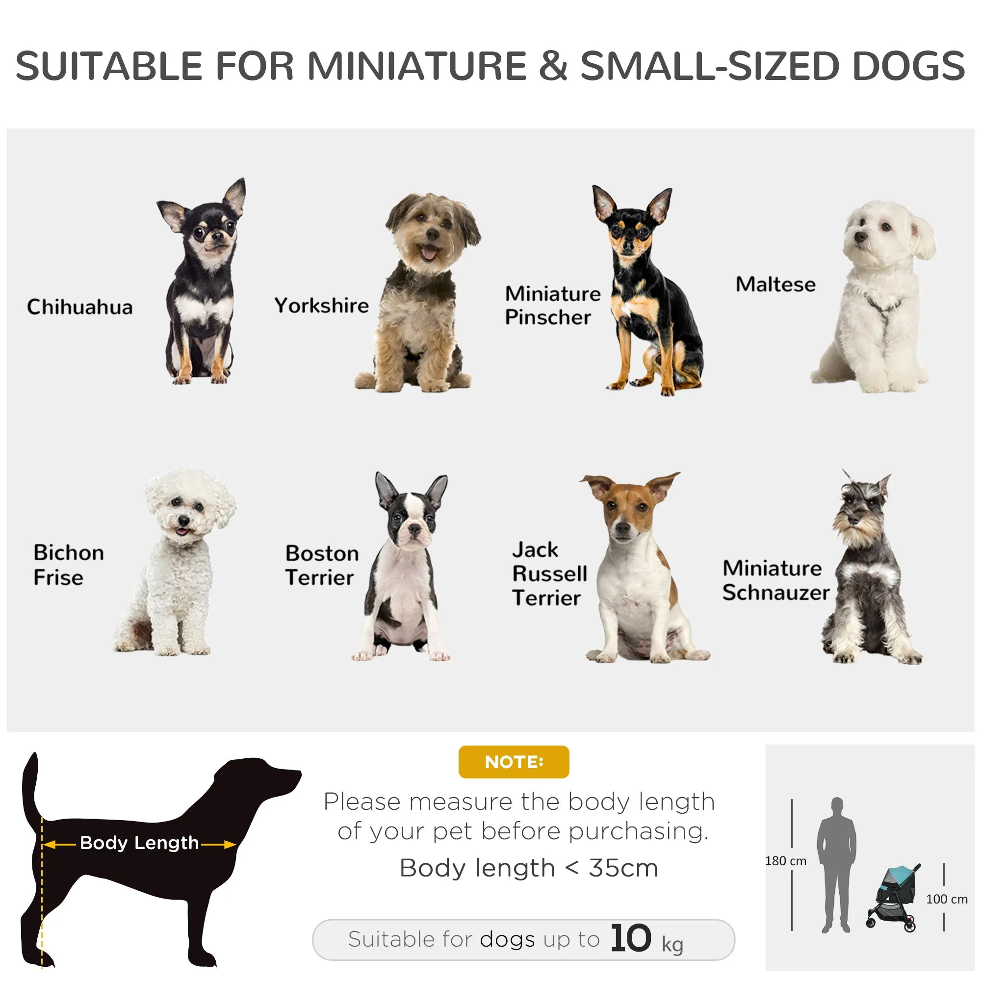 PawHut Dog Stroller for XS Dogs, S Dogs, Cats with Rain Cover