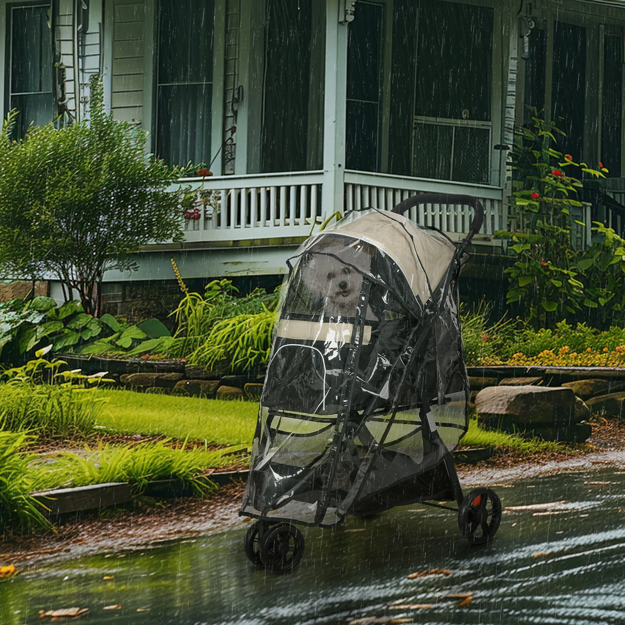 PawHut Dog Stroller for XS Dogs, S Dogs, Cats with Rain Cover