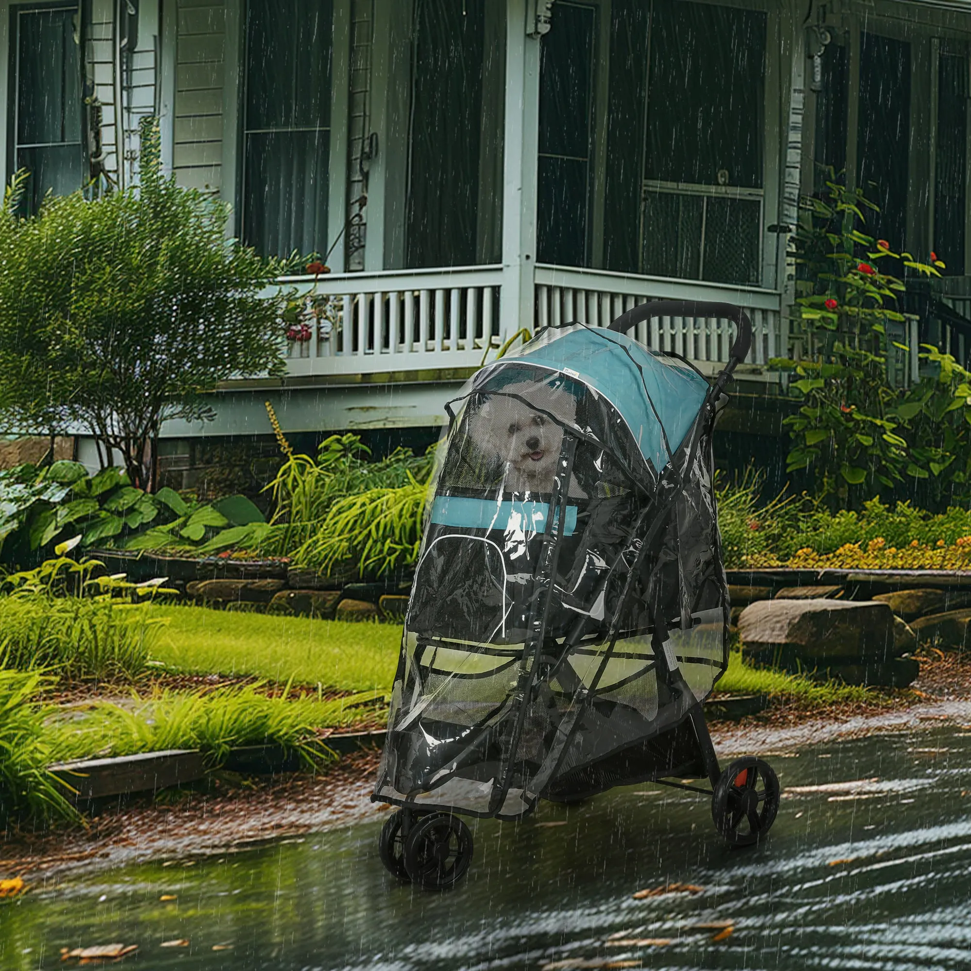 PawHut Dog Stroller for XS Dogs, S Dogs, Cats with Rain Cover