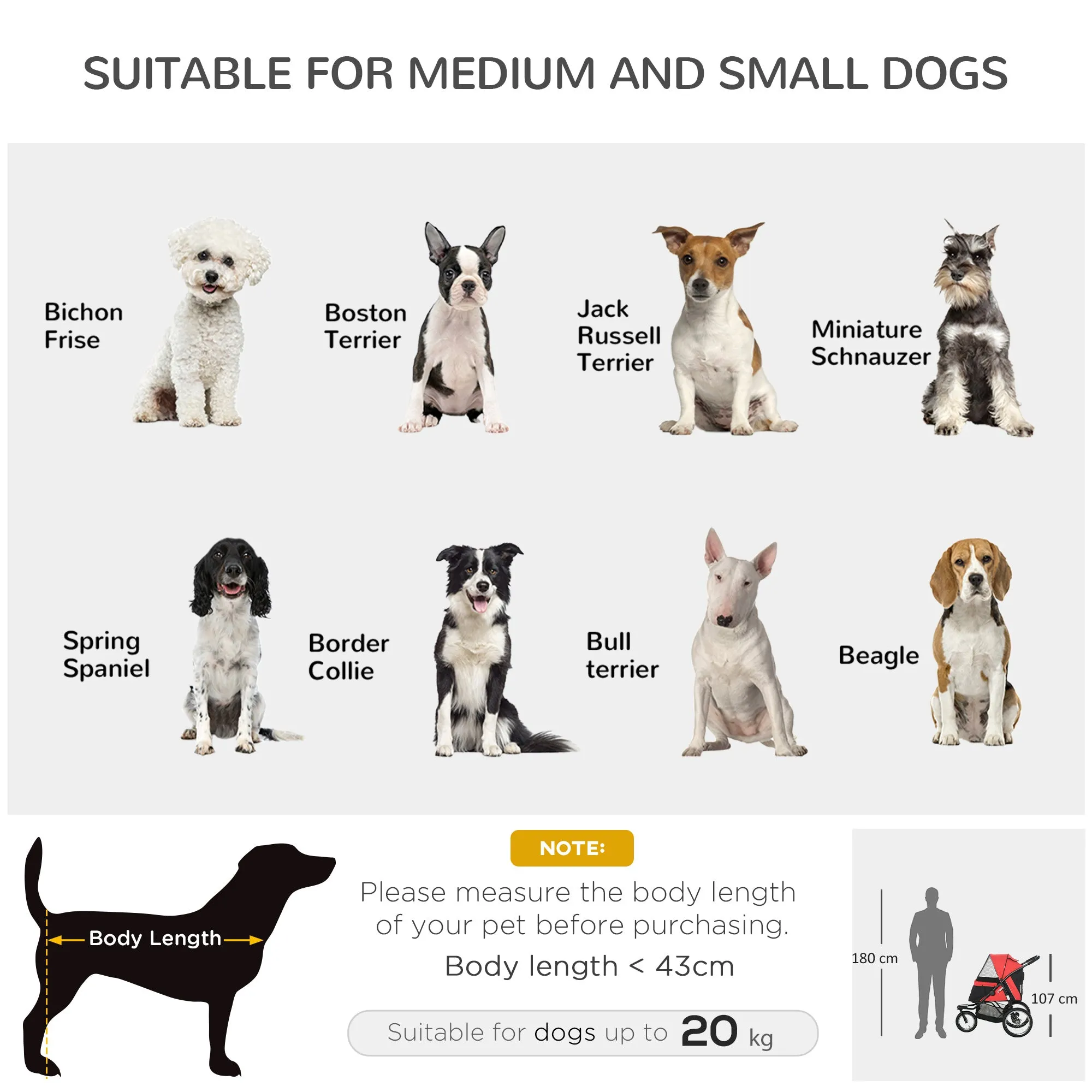 PawHut Three-Wheel Pet Stroller, for Medium, Small Dogs, Foldable Cat Pram - Red