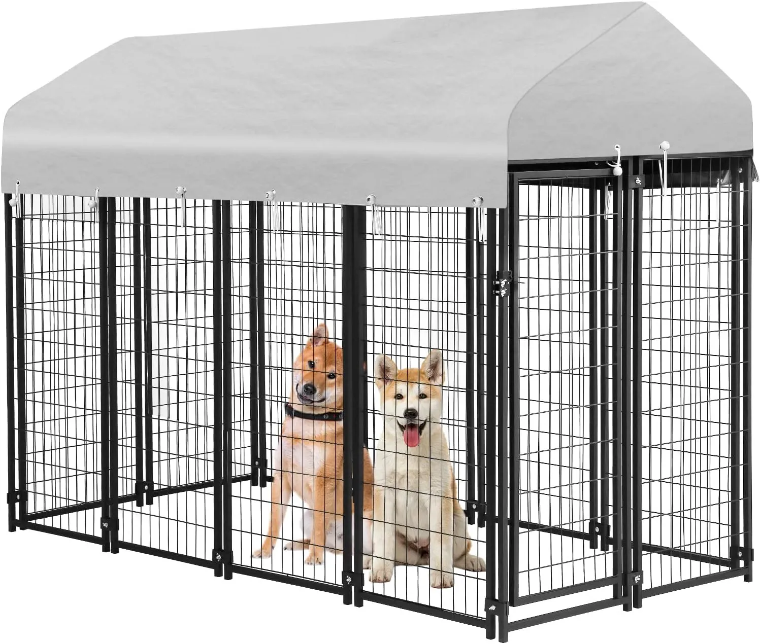 PayLessHere Welded Wire Dog Kennel Heavy Duty Playpen Included a Roof & Water-Resistant Cover Outdoor Heavy Duty Galvanized Metal Animal Pet Enclosure for Outside (8 x 4 x 6 Ft)