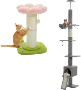 PEQULTI Cat Tree Floor to Ceiling, Green Cat Tower, Adjustable Height (83''~108'') 5 Tiers Tall Cat Climbing Tree & Flower Cat Scratching Post, Small Cat Tree, Tall Cat Scratcher for Indoor Cats