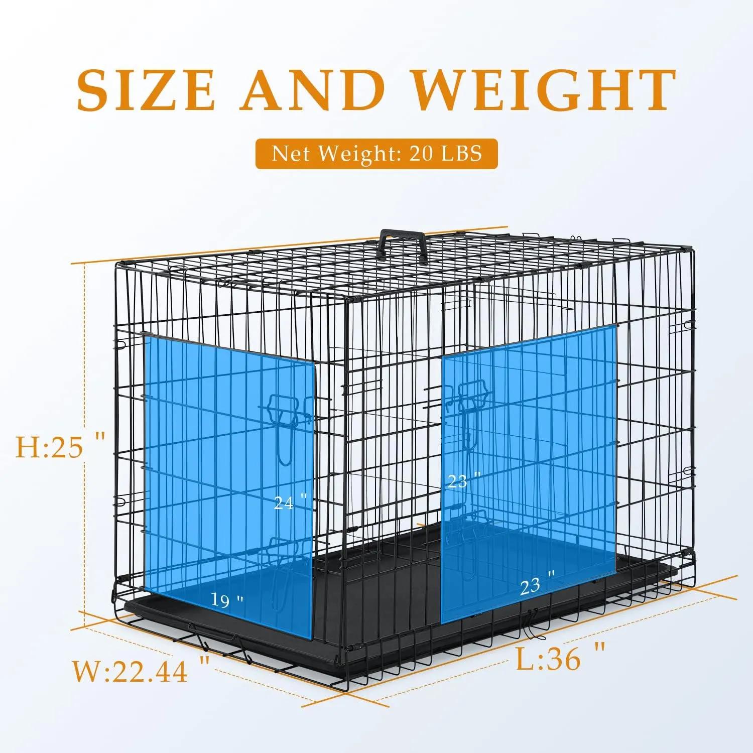 Pet Dog Crate, 36 Inches Metal Wire Large Dog Cage Double Door Folding Dog Kennel with Divider Panel, Leak-Proof Plastic Pan, Indoor Outdoor Pet Crates for Small Medium Breed Dogs Animals