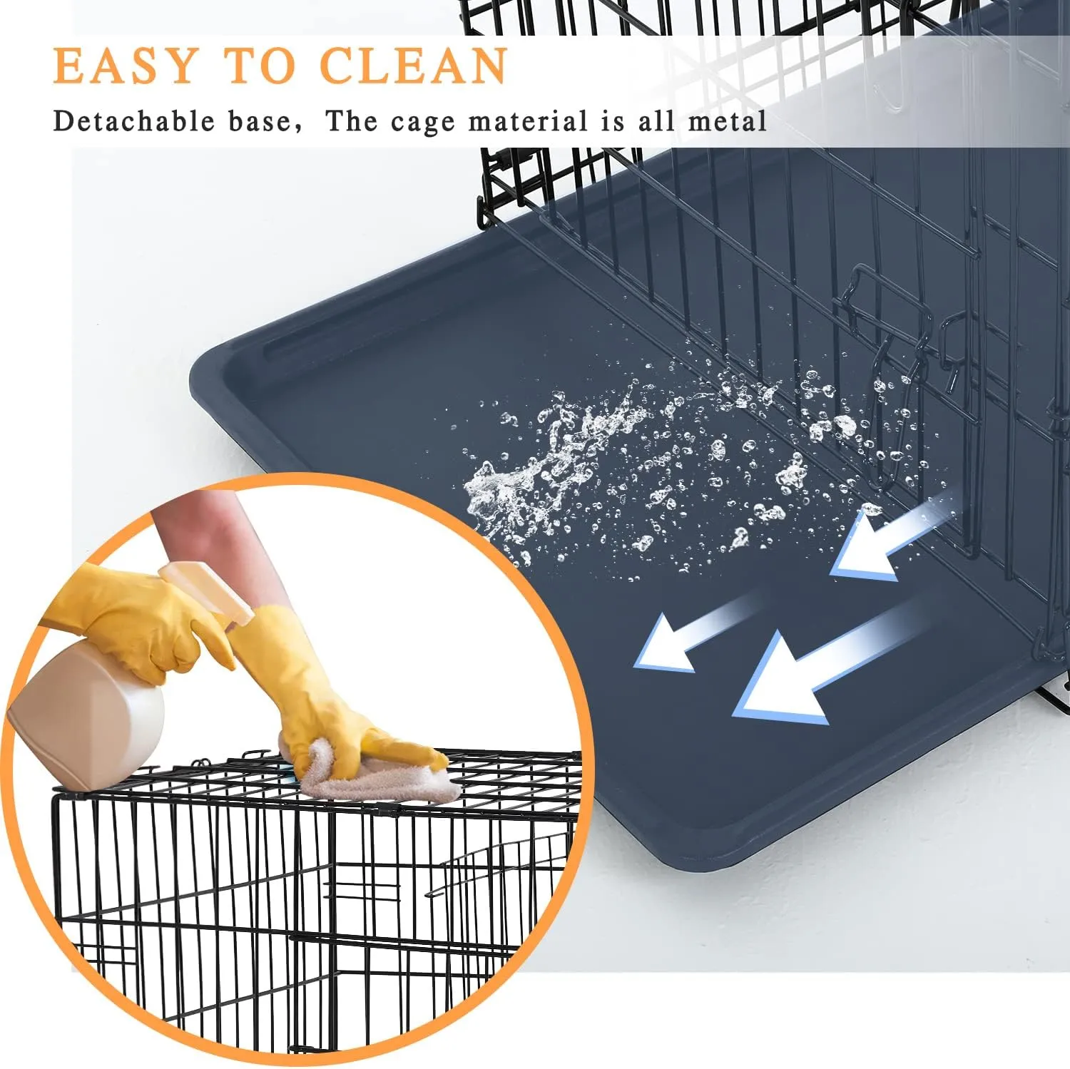 Pet Dog Crate, 36 Inches Metal Wire Large Dog Cage Double Door Folding Dog Kennel with Divider Panel, Leak-Proof Plastic Pan, Indoor Outdoor Pet Crates for Small Medium Breed Dogs Animals