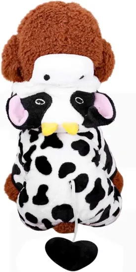 Pet Dog Milk Cow Jumpsuit Comfortable Velvet Costume Adorable Halloween Dog Clothes Winter Hoodie Fleece Pet Coat Soft Puppy Vest Apparel Funny Halloween Suit for Teddy Schnauzer Bulldog