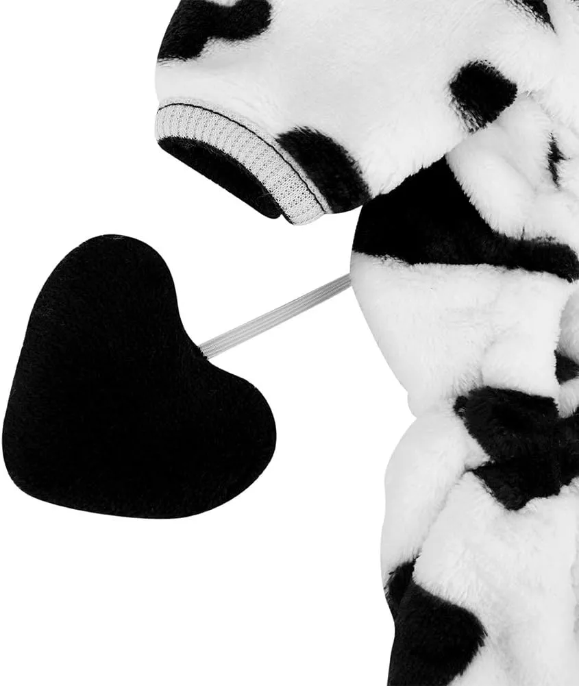 Pet Dog Milk Cow Jumpsuit Comfortable Velvet Costume Adorable Halloween Dog Clothes Winter Hoodie Fleece Pet Coat Soft Puppy Vest Apparel Funny Halloween Suit for Teddy Schnauzer Bulldog