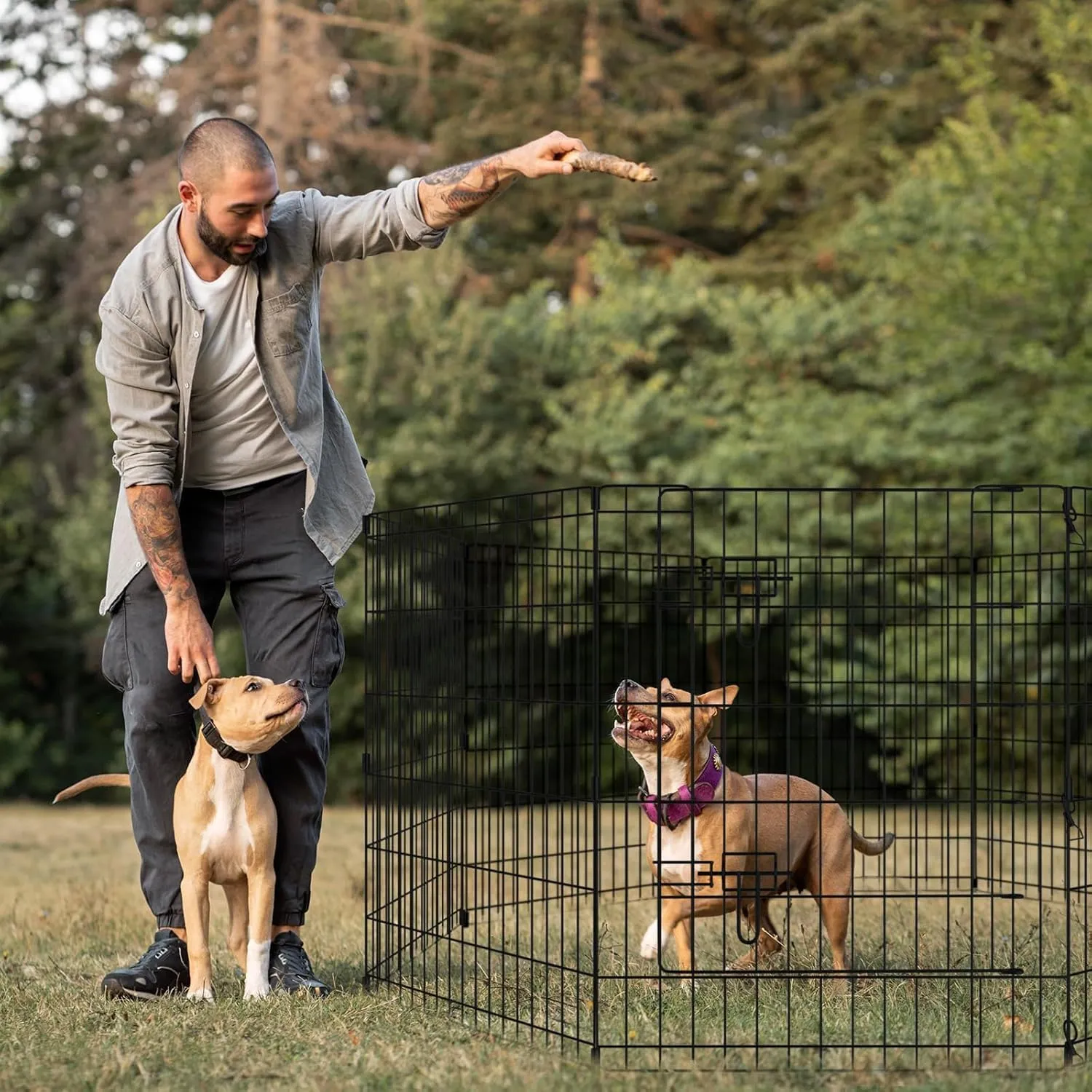 Pet Playpen Dog Pen Foldable Dog Exercise Fence 8 Panels 30 Inch Kennels Pet Playpen Options Ideal for Pet Medium Animals Outdoor Indoor (Playpen with Bottom Pad)