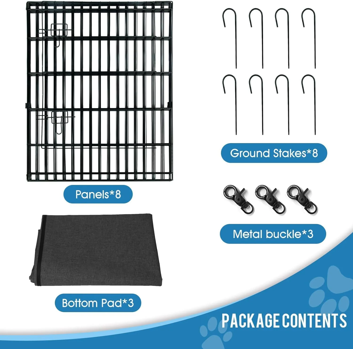Pet Playpen Dog Pen Foldable Dog Exercise Fence 8 Panels 30 Inch Kennels Pet Playpen Options Ideal for Pet Medium Animals Outdoor Indoor (Playpen with Bottom Pad)