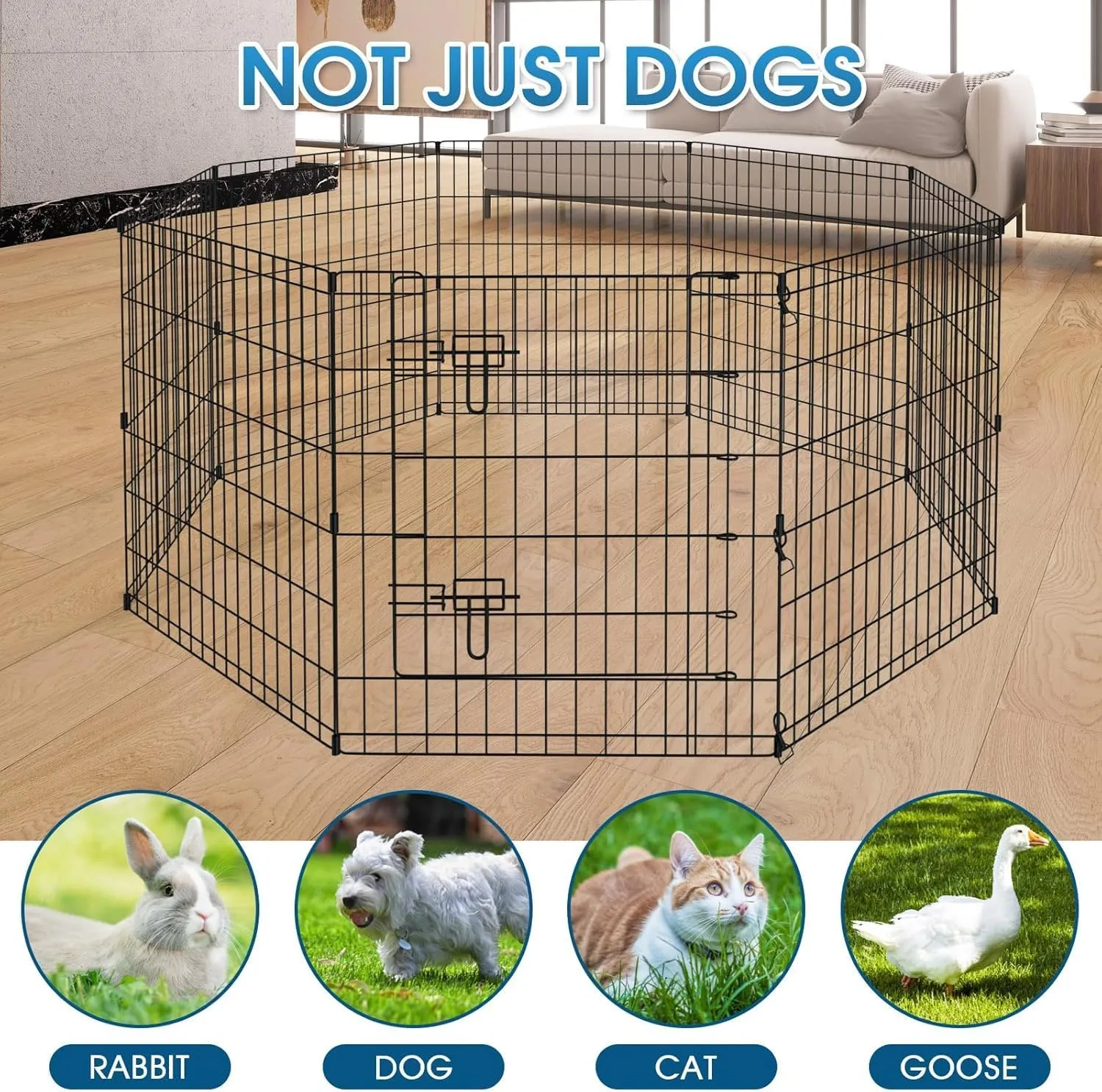 Pet Playpen Dog Pen Foldable Dog Exercise Fence 8 Panels 30 Inch Kennels Pet Playpen Options Ideal for Pet Medium Animals Outdoor Indoor (Playpen with Bottom Pad)