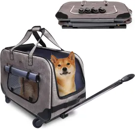 Pet Rolling Carrier with Wheels, Pet Stroller Collapsible and Breathable Up to 35 LBS, for Car Seat Travel and Vet Appointments,Gray