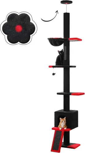 PETEPELA Floor to Ceiling Cat Tree, Gothic Cat Tower 5 Tiers Tall (83-108 Inches) Adjustable Height, Cats Climbing Tree Featuring with Condo, Scratching Post