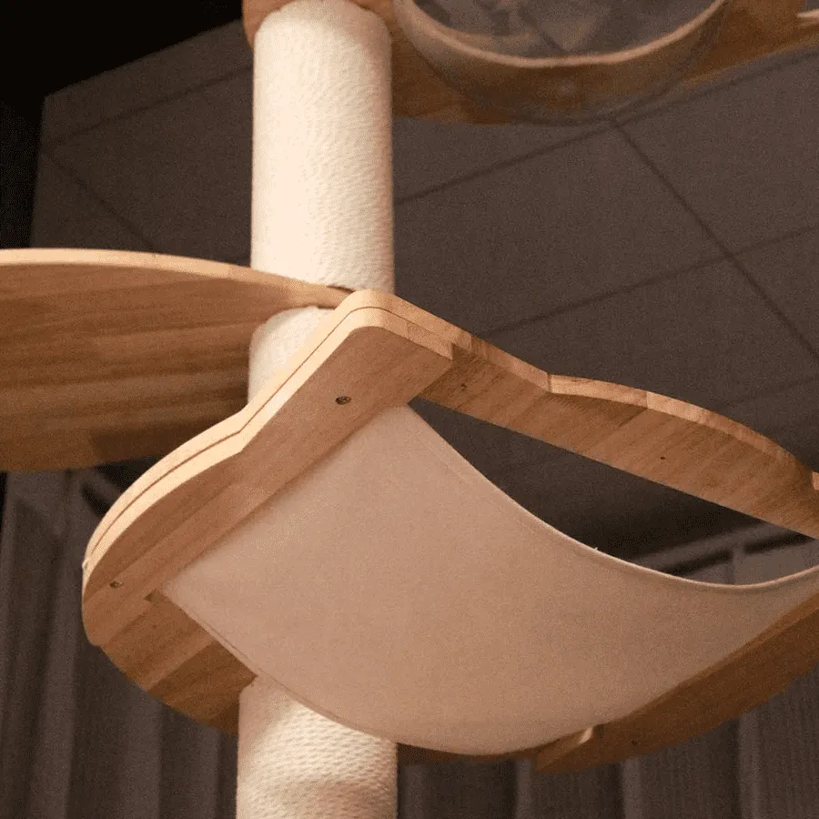 PETOMG Rubber Wood Floor to Ceiling Cat Tree, No Drilling, Adjustable Height(90.6'' - 110.2'')