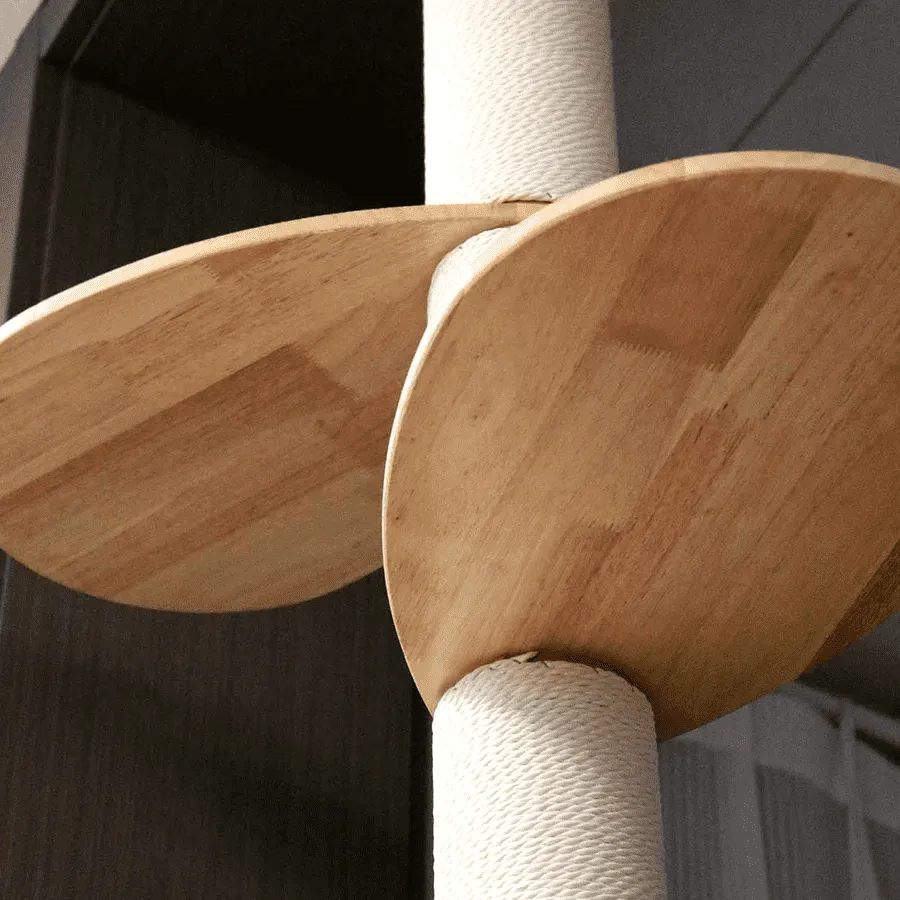 PETOMG Rubber Wood Floor to Ceiling Cat Tree, No Drilling, Adjustable Height(90.6'' - 110.2'')